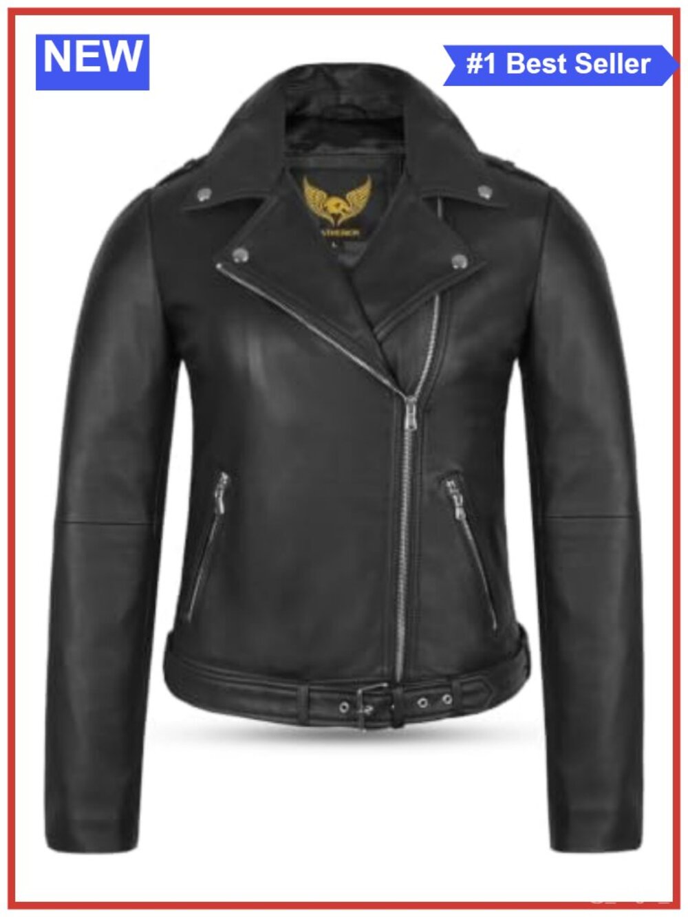 Lamb Nappa Leather Moto Biker Jacket Asymmetrical Belted Zip Coat